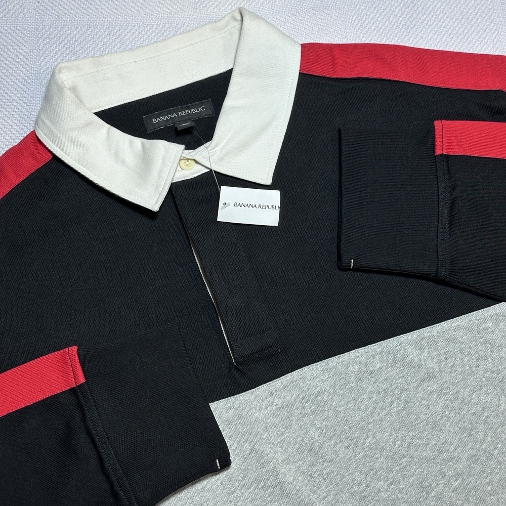NEW Banana Republic Rugby Polo Mens Large Flame Logo Long Sleeve Colorblock NWT